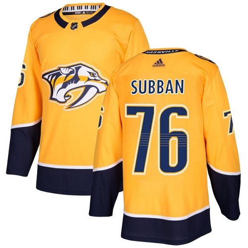 Adidas Predators #76 P.K Subban Yellow Home Authentic Stitched NHL Jersey